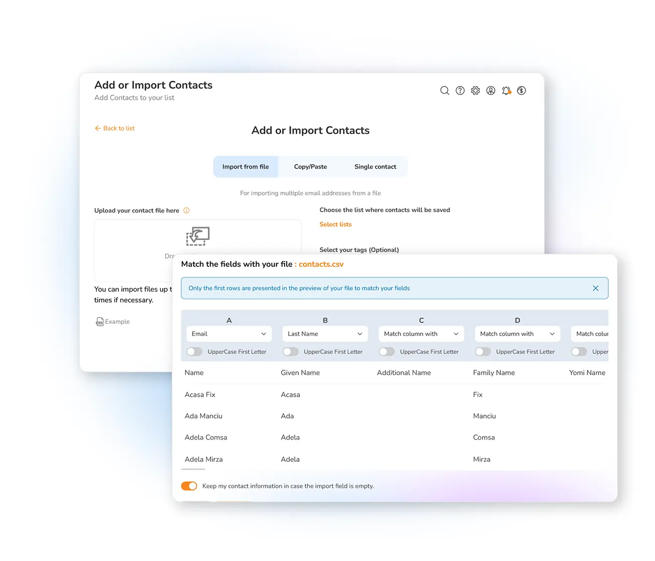 Importation de carnets d'adresses email
