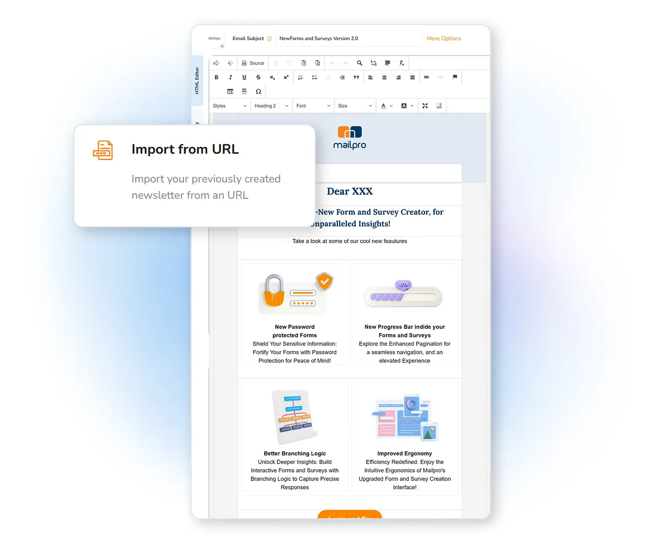 Importer une newsletter depuis l'URL d'une page web dans Mailpro