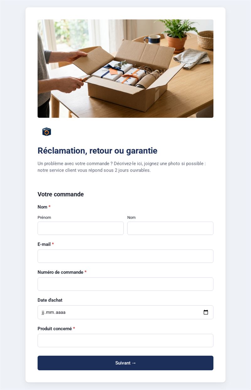 Réclamation, retour ou garantie