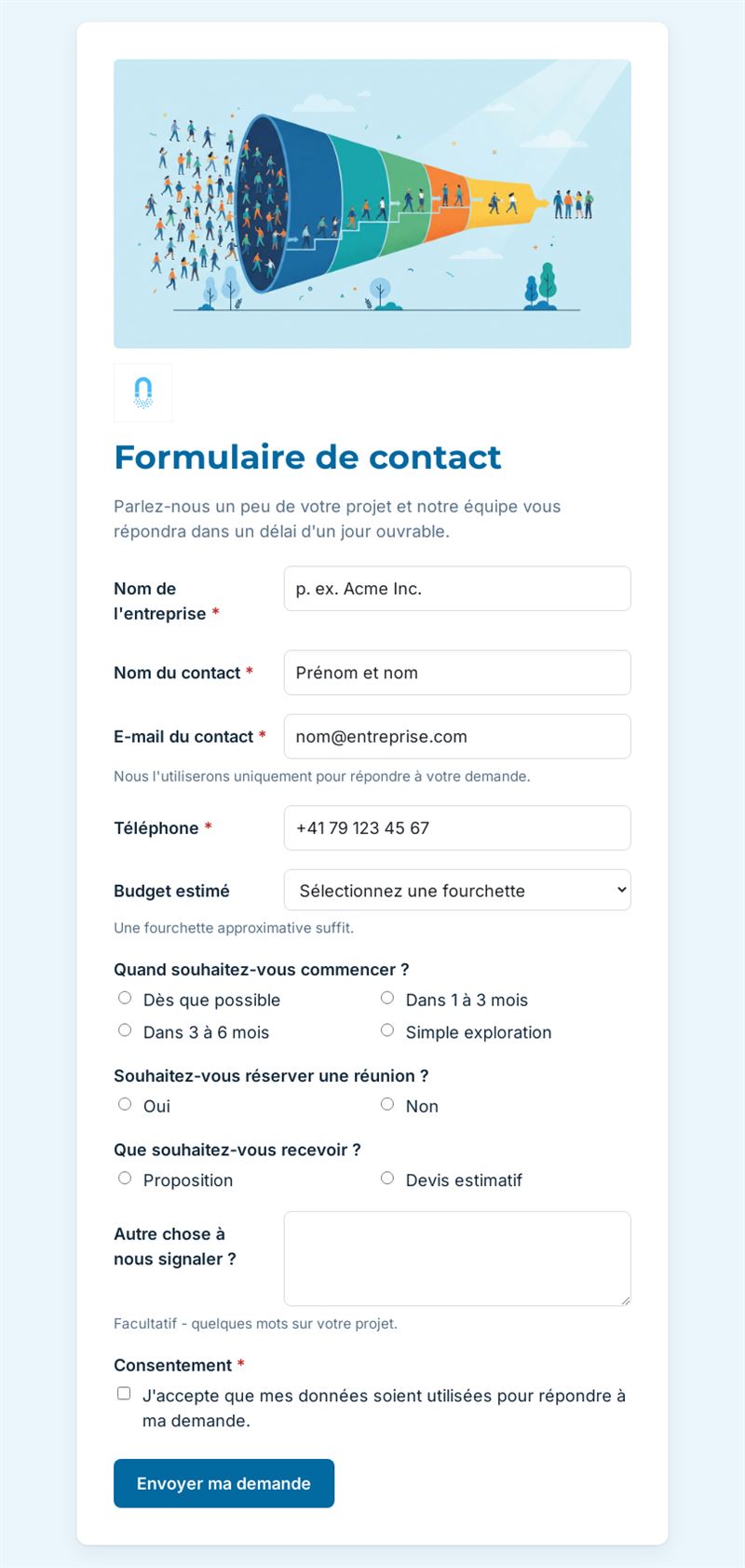Formulaire de contact clair