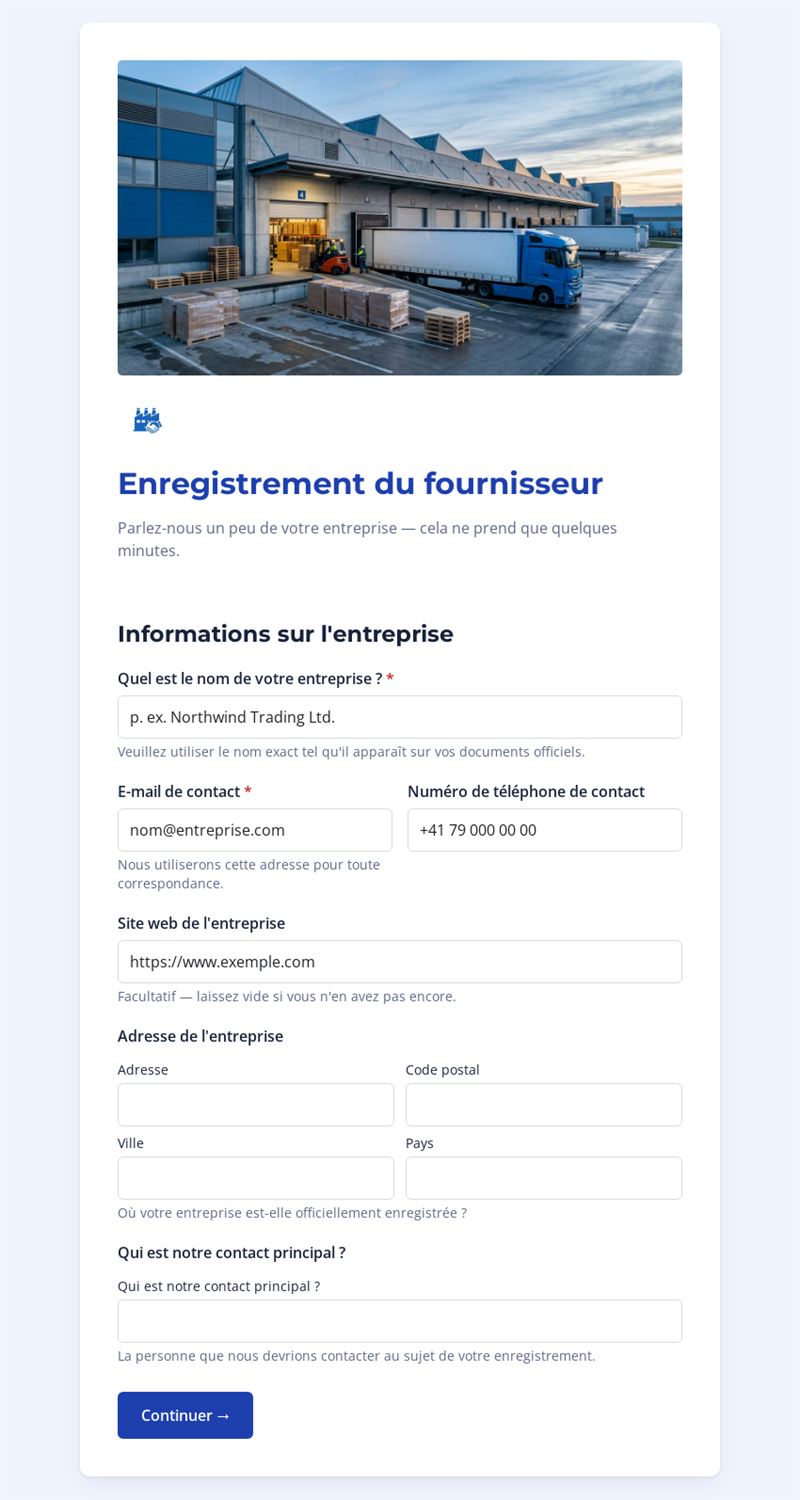 Enregistrement du fournisseur rapide