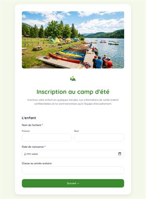 Inscription au camp d'été