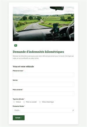 Demande d'indemnités kilométriques