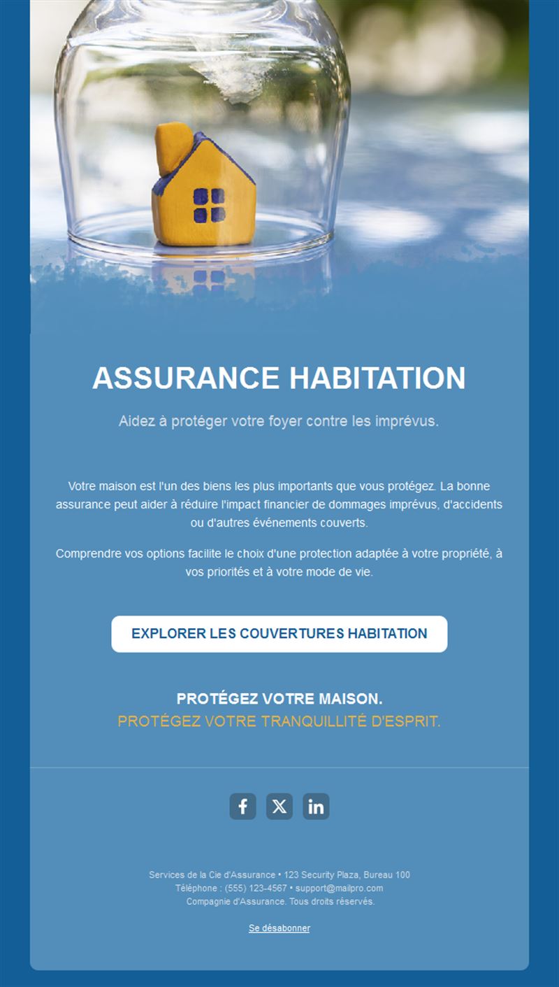 Email bleu d'assurance habitation