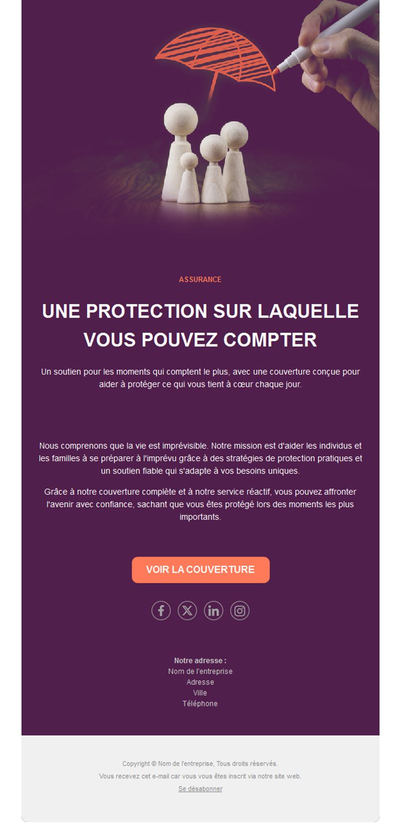 Email violet d'assurance famille