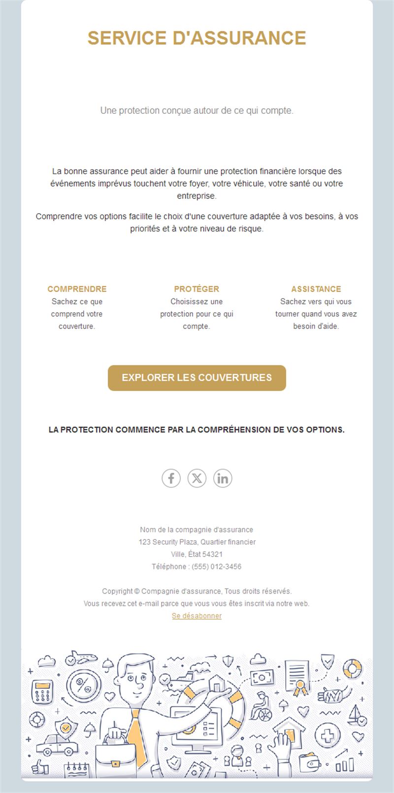 Email de service d'assurance illustré