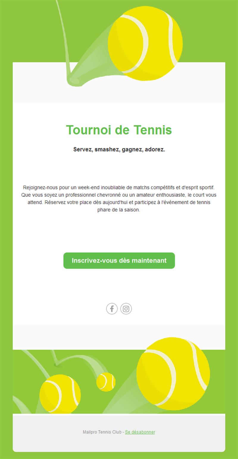Email vert anis de tournoi de tennis