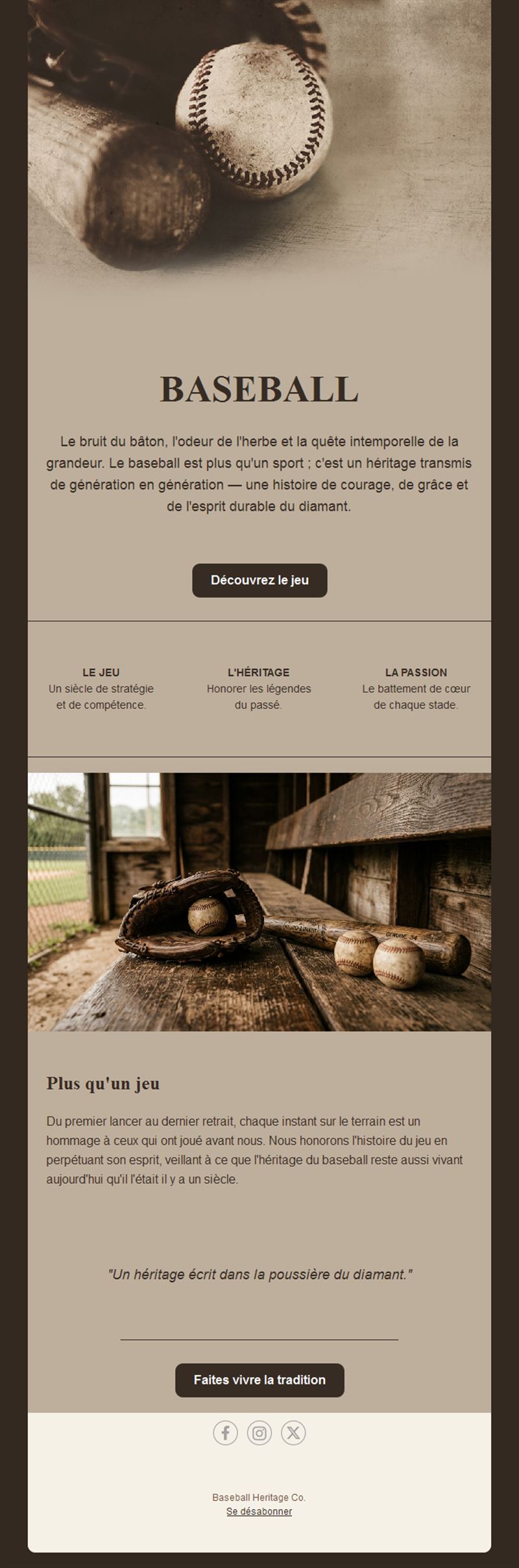 Newsletter vintage sur l'histoire du baseball