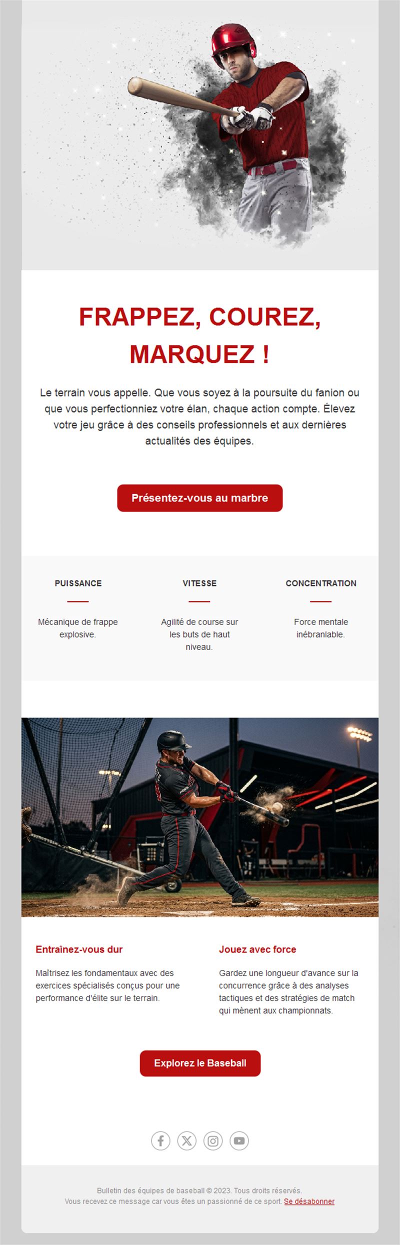 Email d'entraînement et de technique baseball