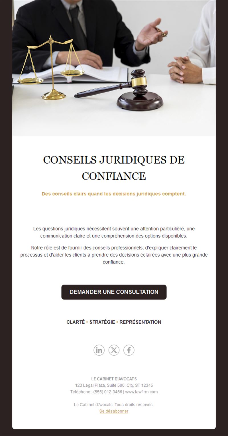 Email simple de cabinet avec marteau