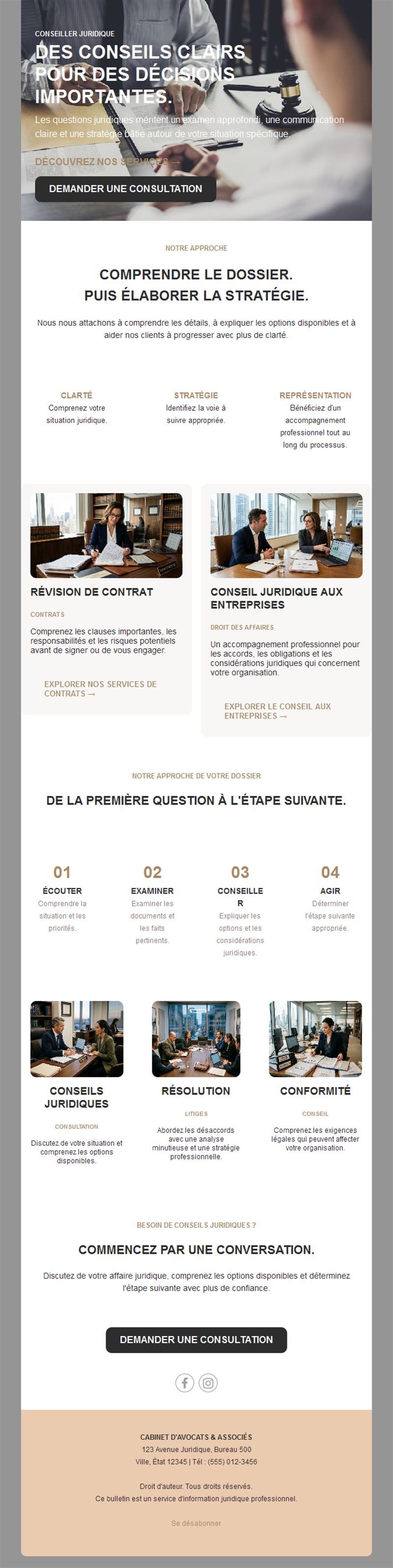 Newsletter de services juridiques avec démarche