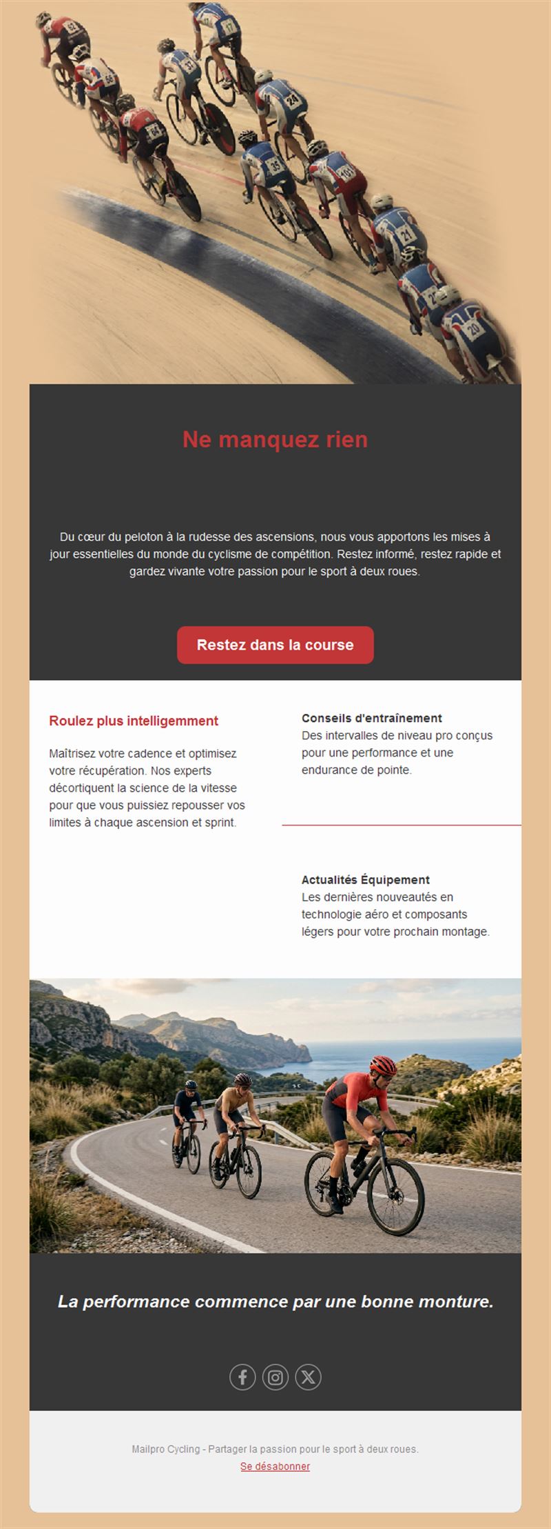 Newsletter courses et entraînement cycliste