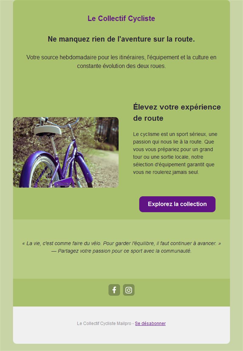 Modèle de newsletter hebdomadaire vélo