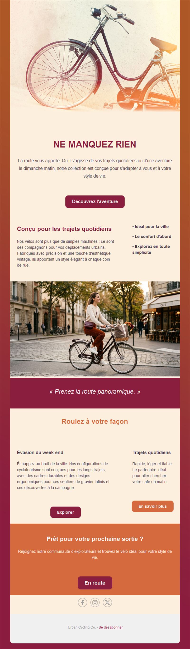 Modèle d'email pour boutique de vélos urbains