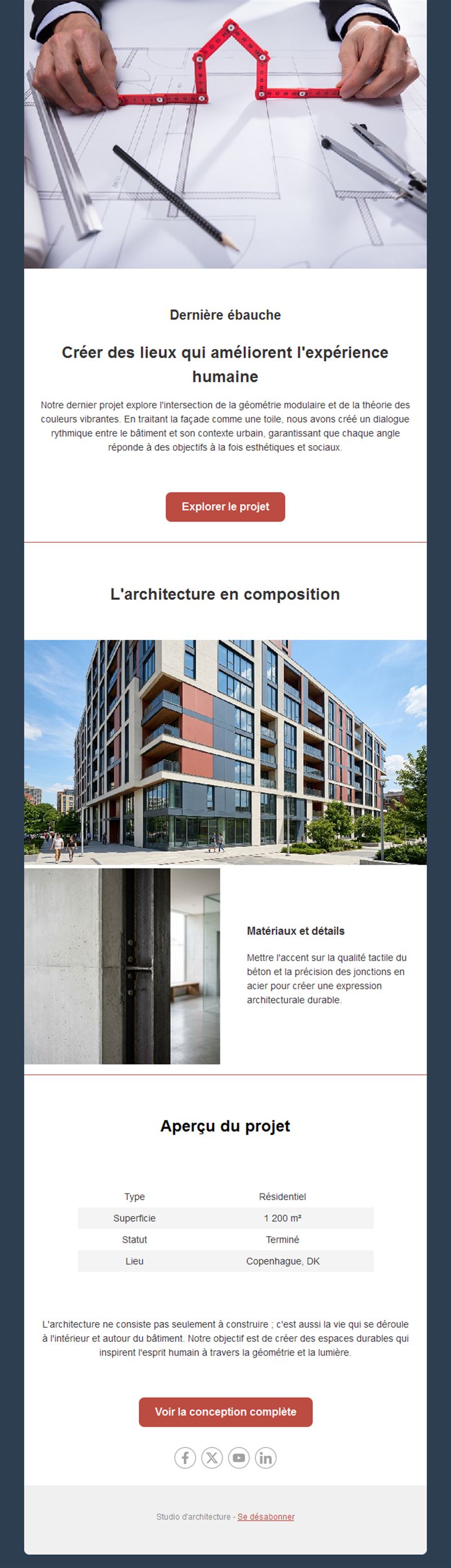 Newsletter de projet d'architecture résidentielle