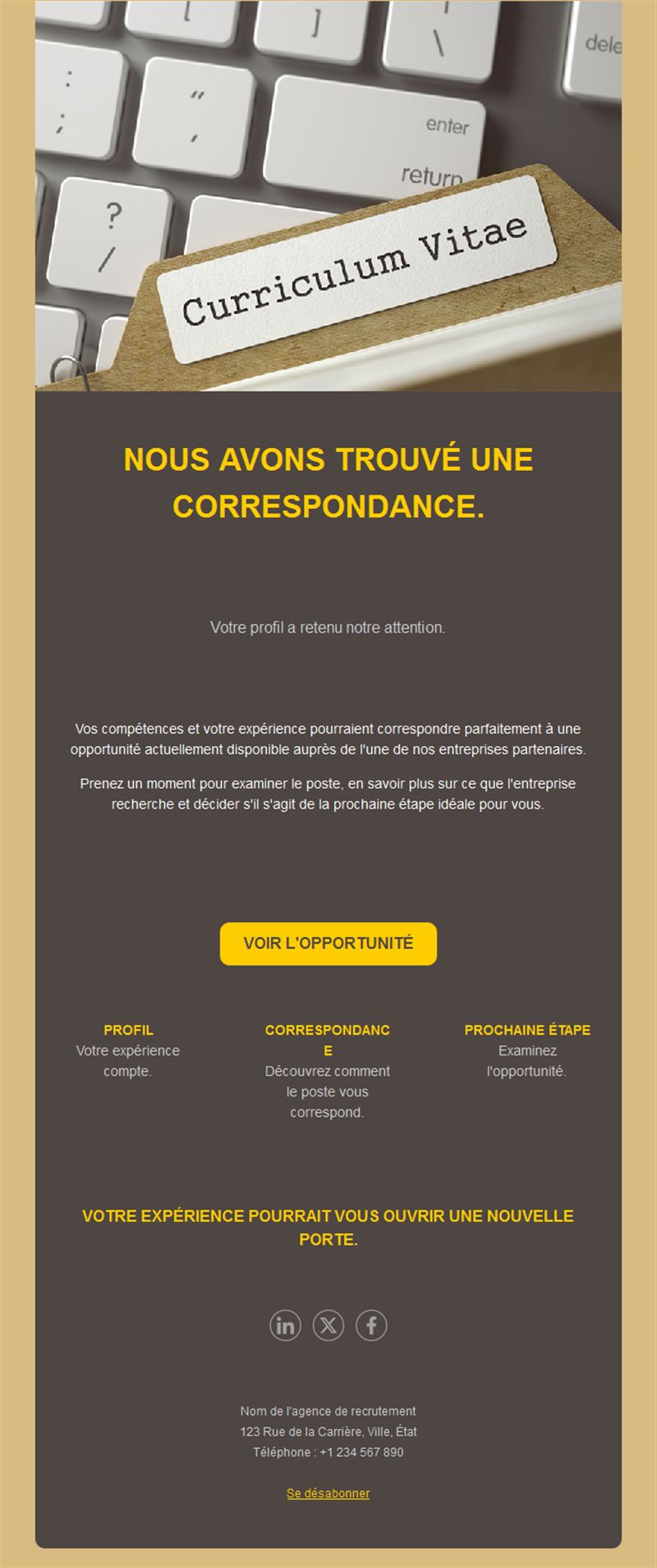 Email de recrutement CV correspondant