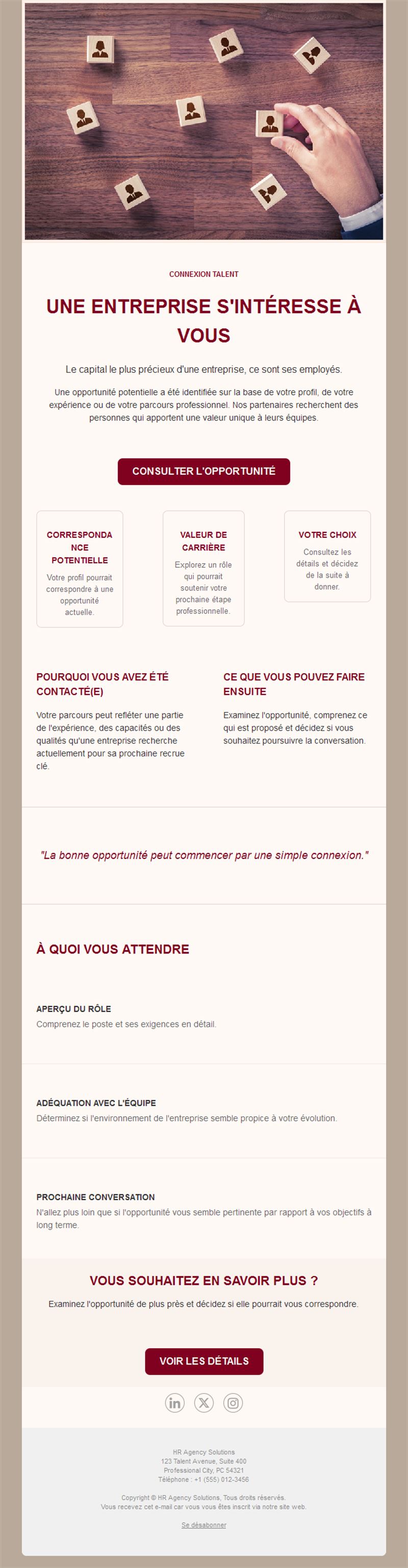 Email d'approche de chasseur de têtes