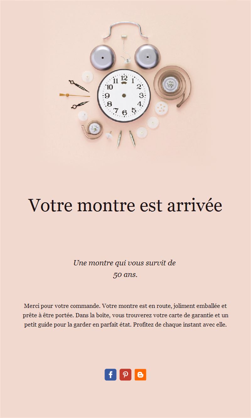 Email pastel d'arrivée de montre