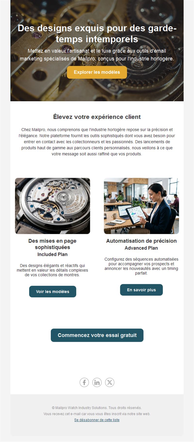 Email plateforme d'emailing pour horlogerie