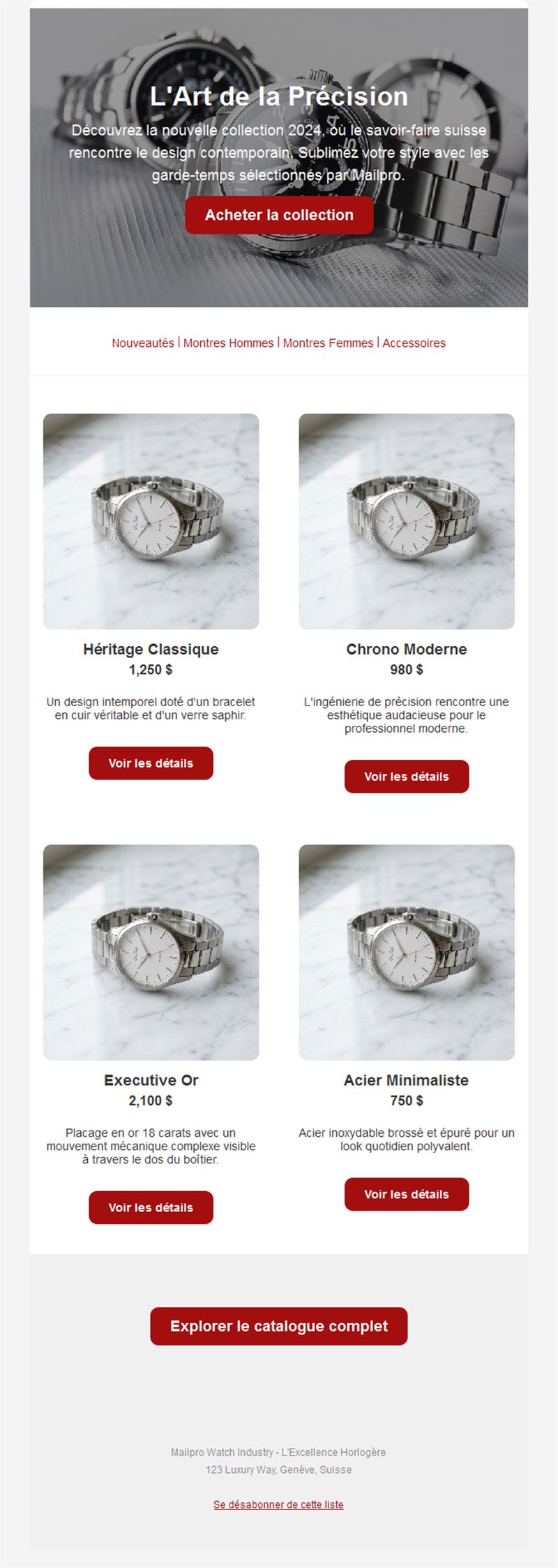 Email collection de montres de luxe