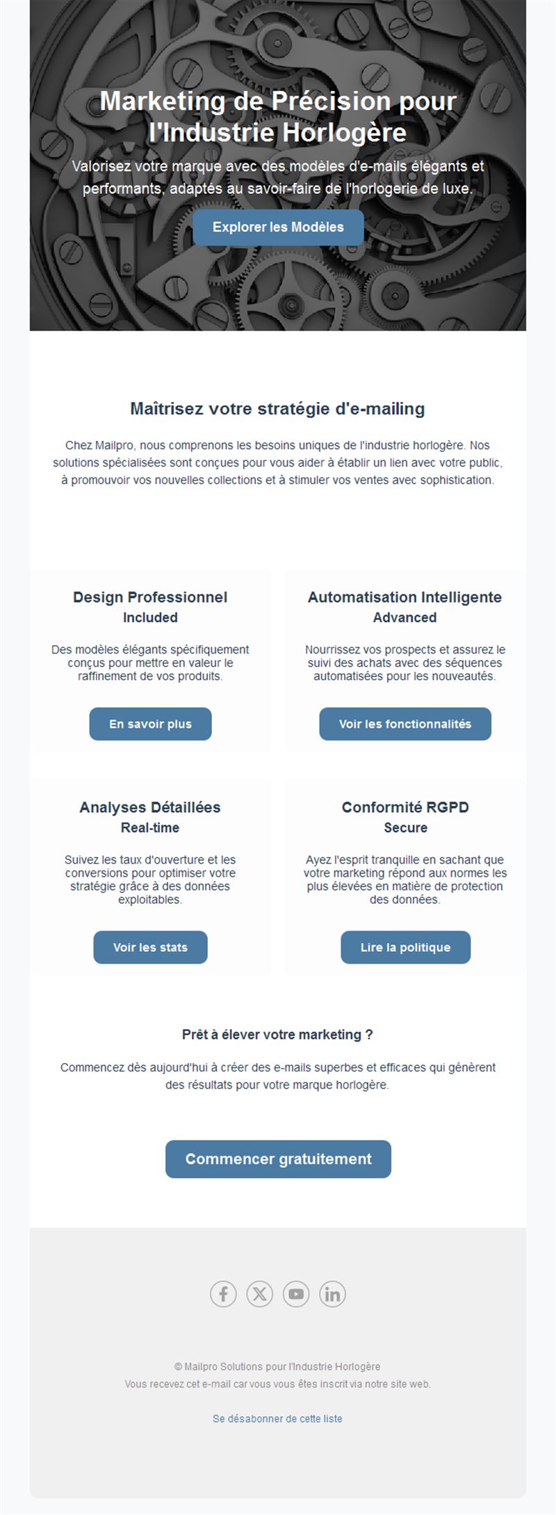 Email fonctionnalités emailing pour l'horlogerie