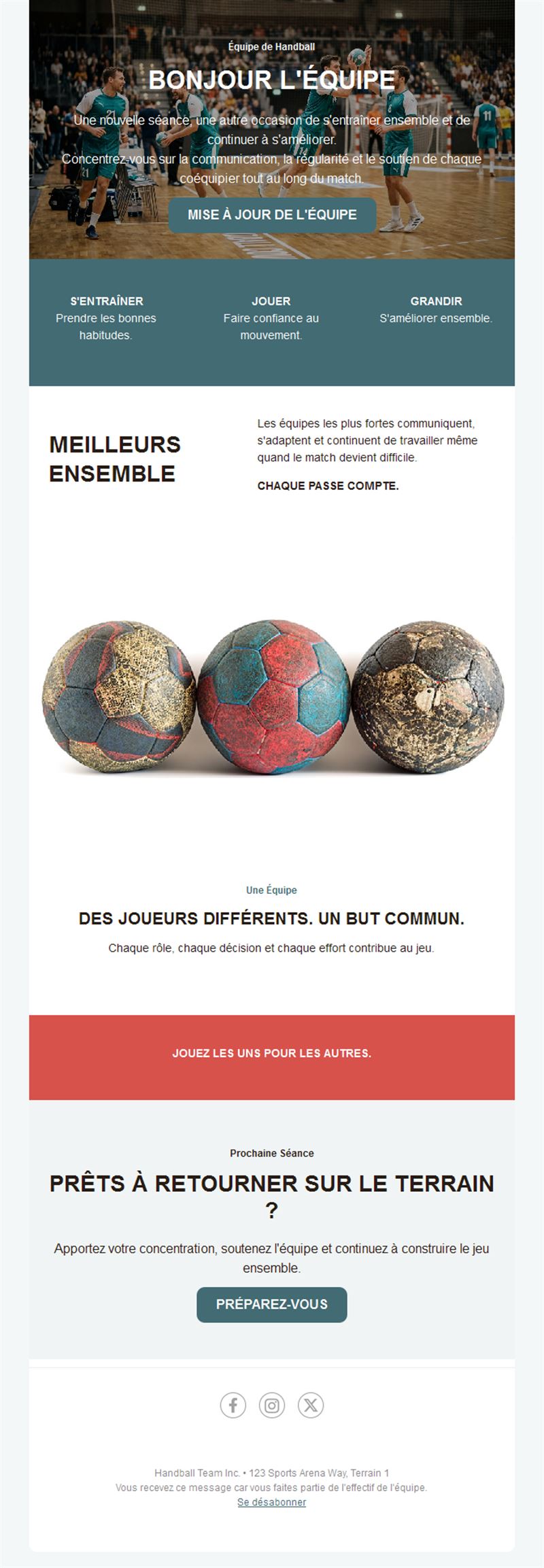 Newsletter esprit d'équipe au handball