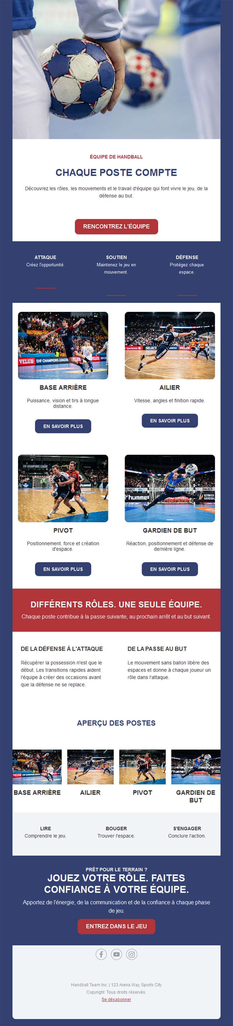Newsletter des postes au handball