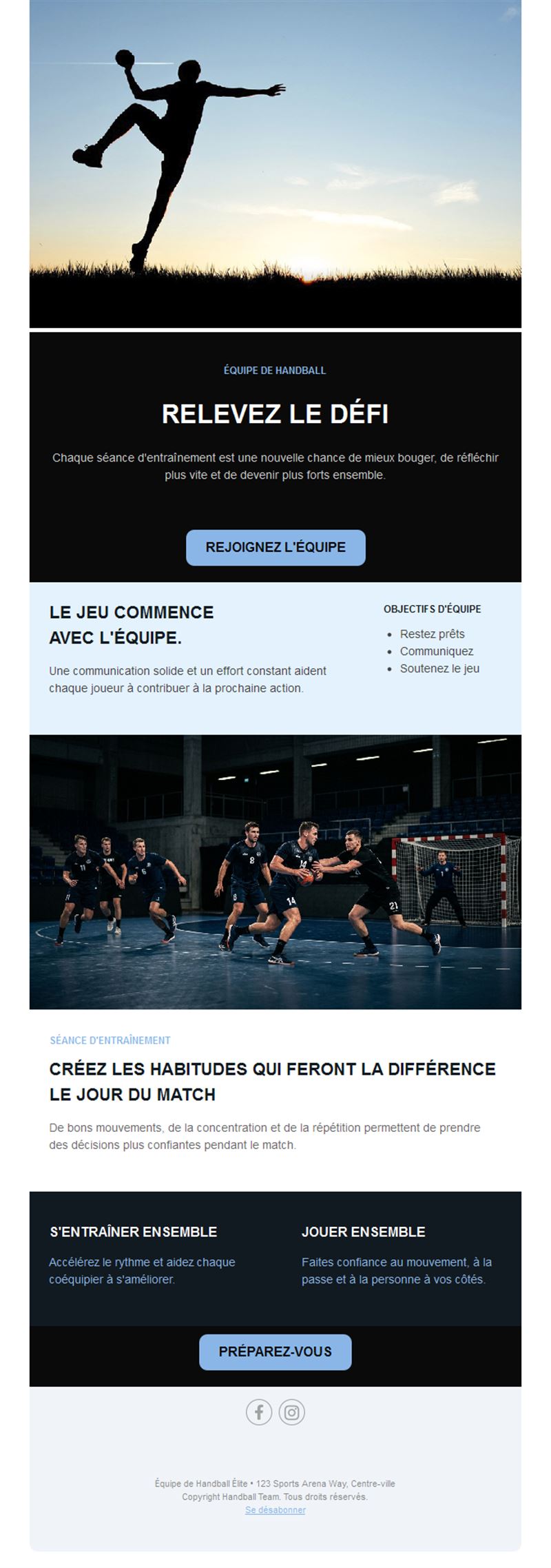 Email de recrutement pour équipe de handball