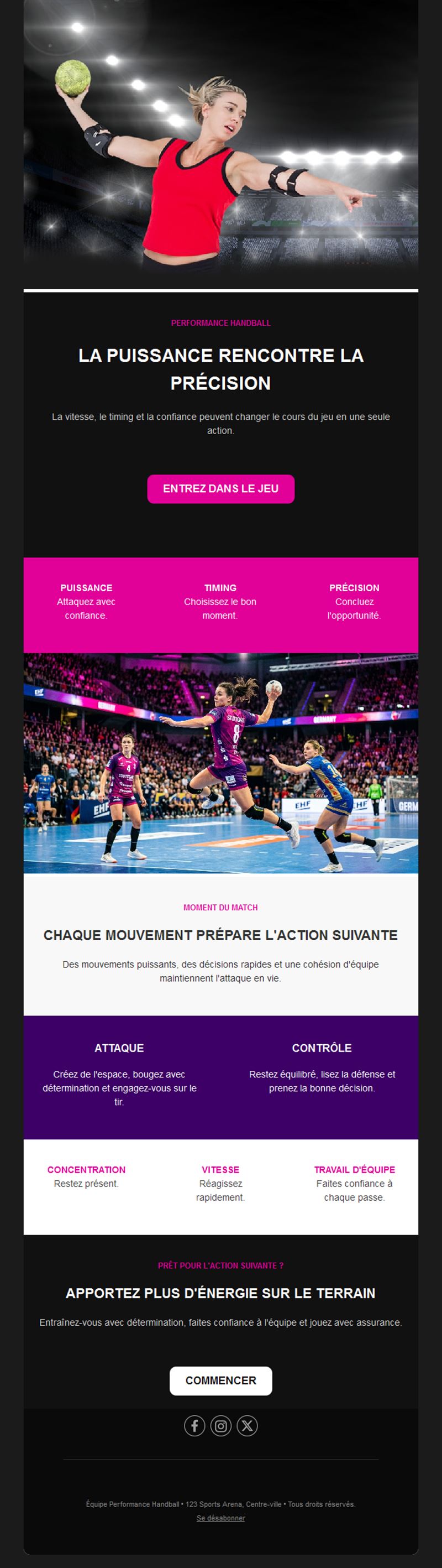 Email d'équipe de handball féminine