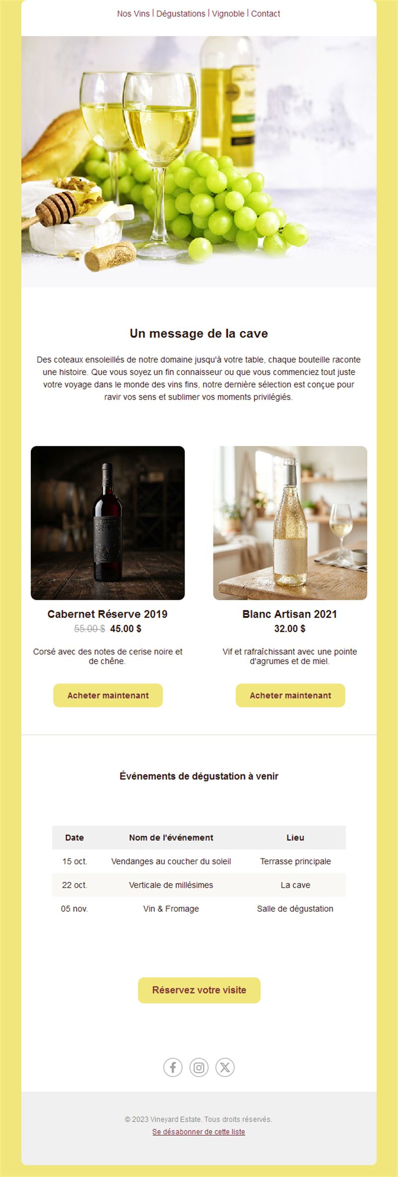 Email vins blancs et dégustations