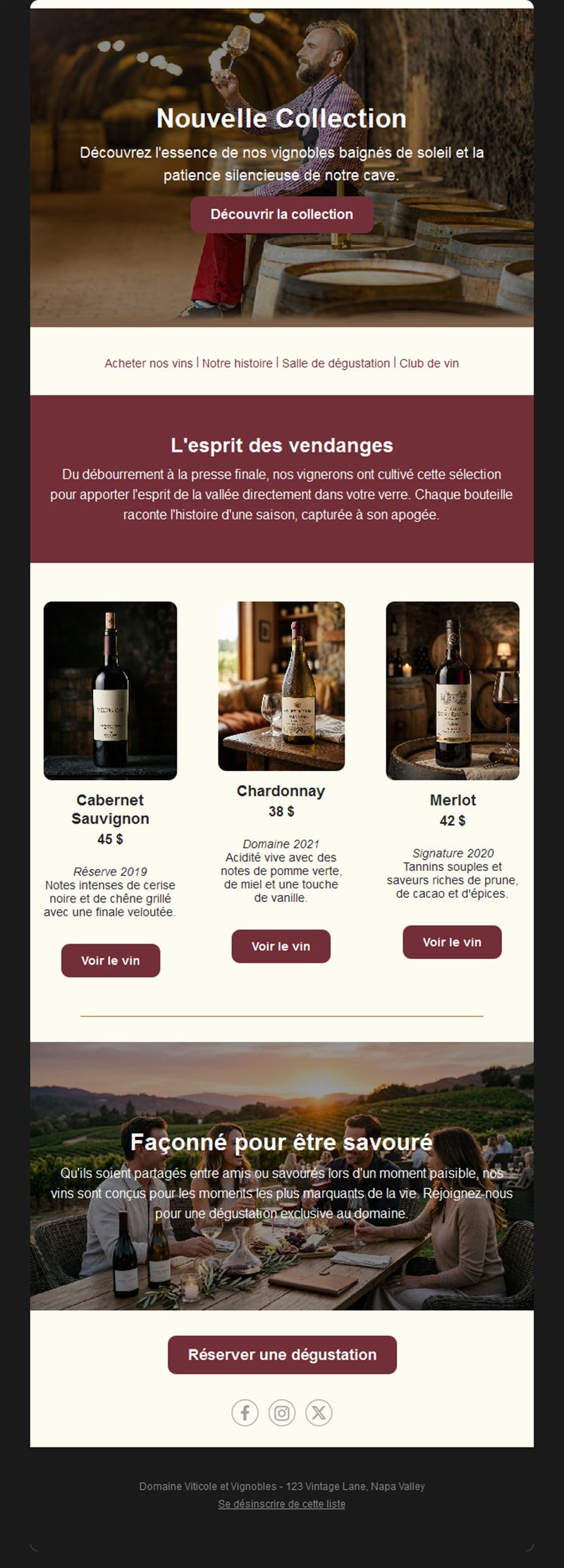 Email collection des vendanges du vigneron