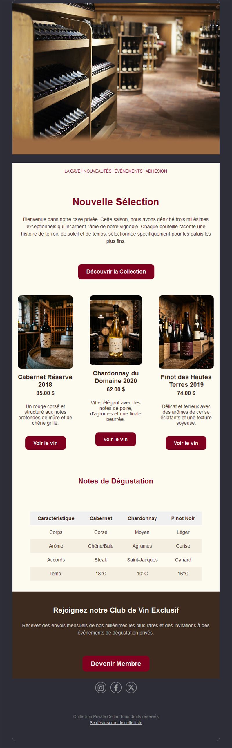 Newsletter de sélection de la cave