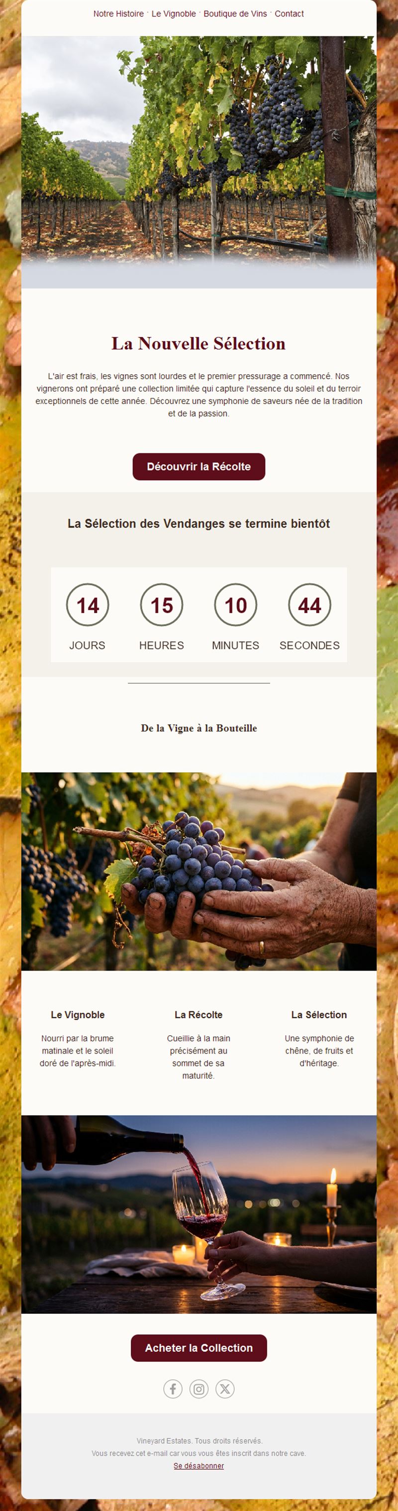 Email sélection de vendanges avec compte à rebours