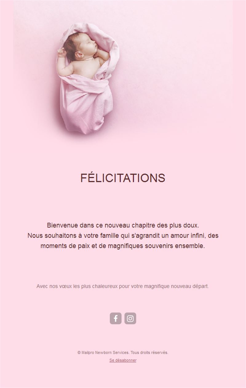Email rose de félicitations pour une fille