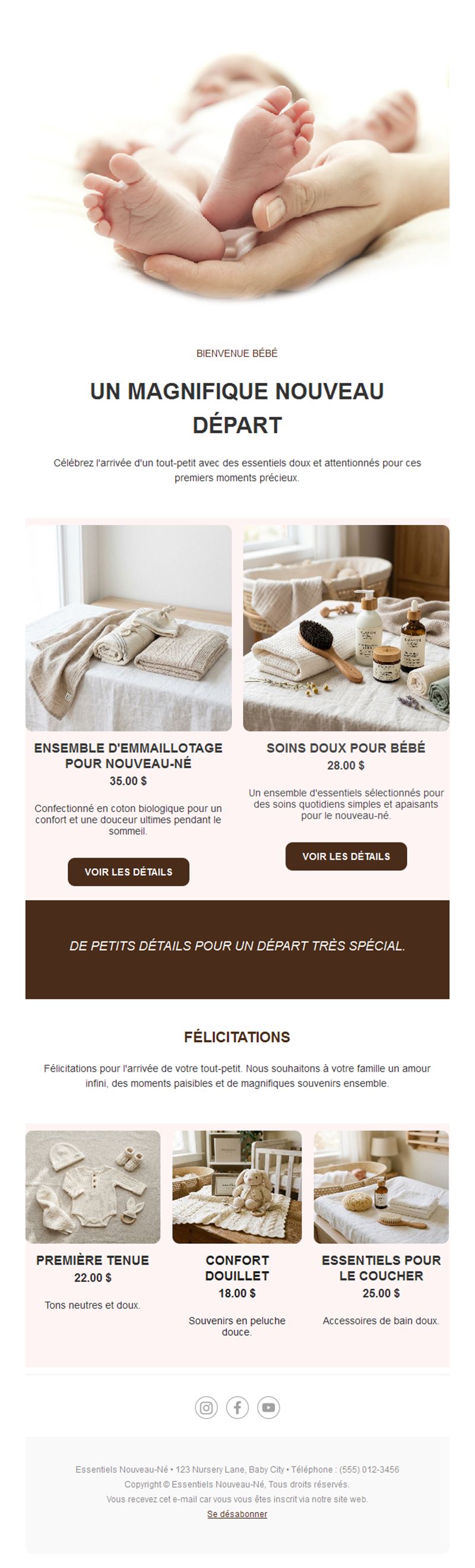 Email de produits pour nouveau-nés