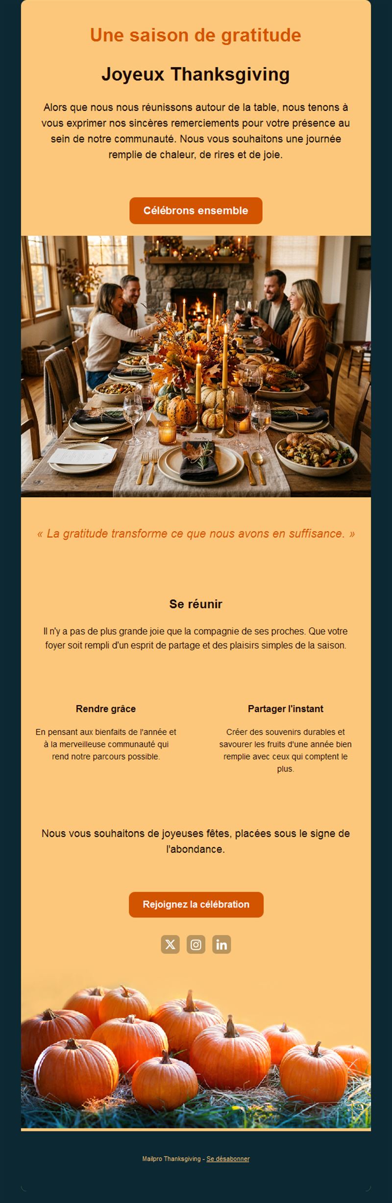 Email orange de fête de Thanksgiving