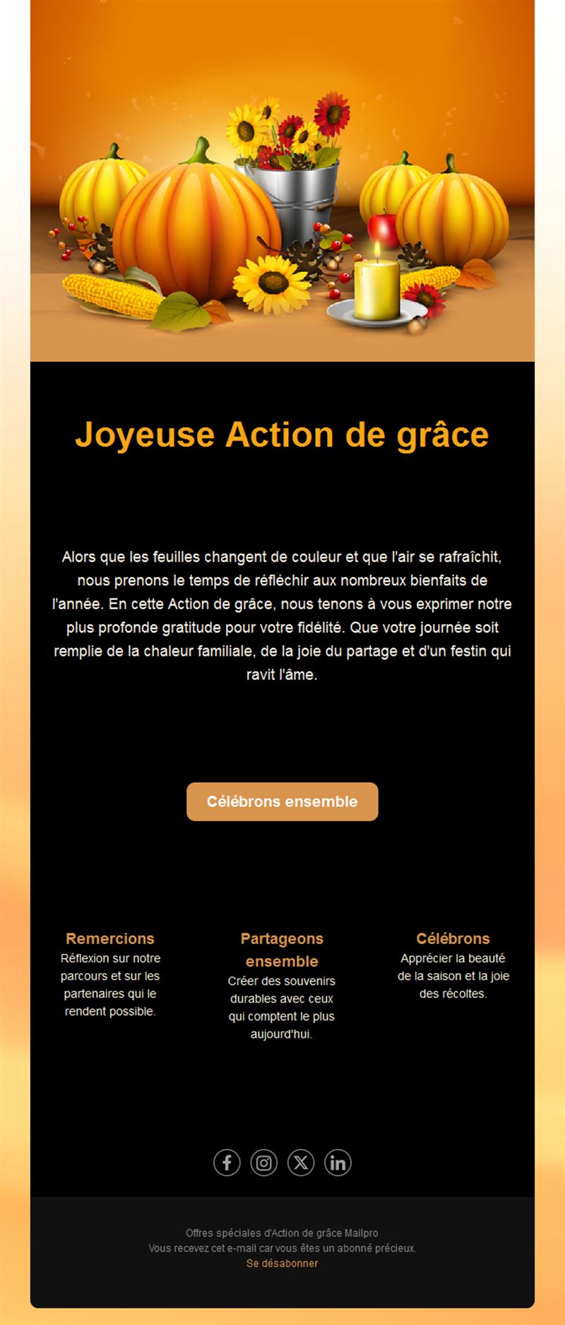 Email de Thanksgiving avec citrouilles