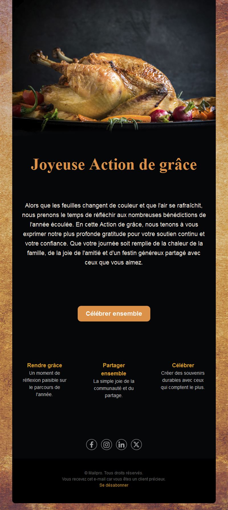 Email de Thanksgiving avec dinde rôtie