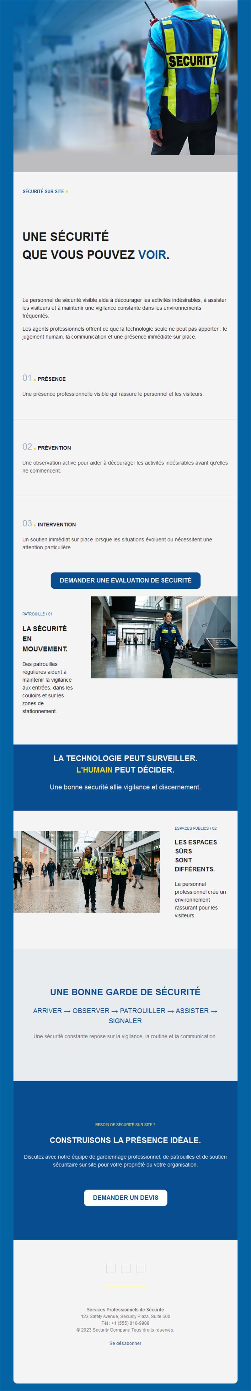 Email de gardiennage sur site