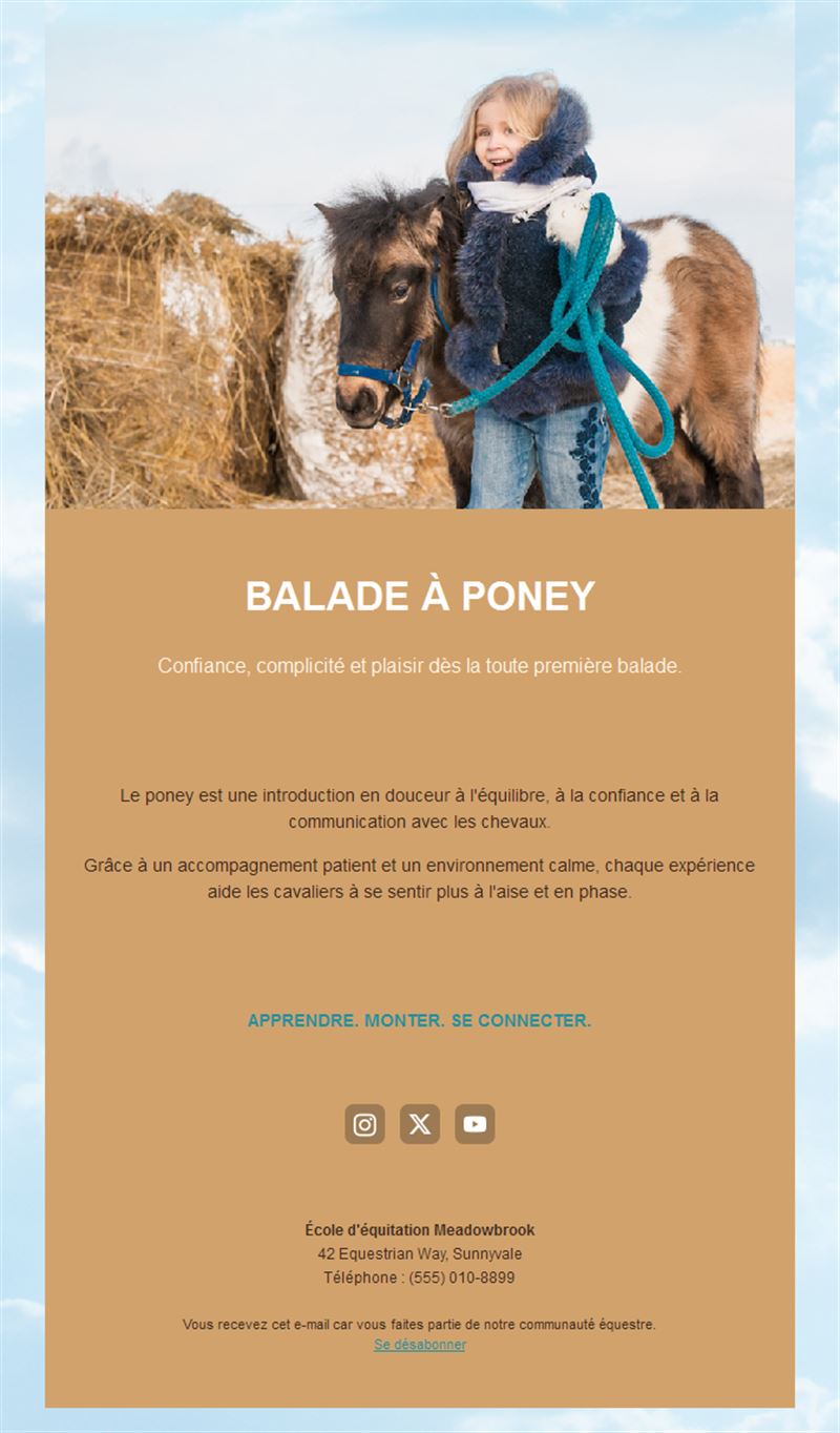 Email de cours de poney pour enfants