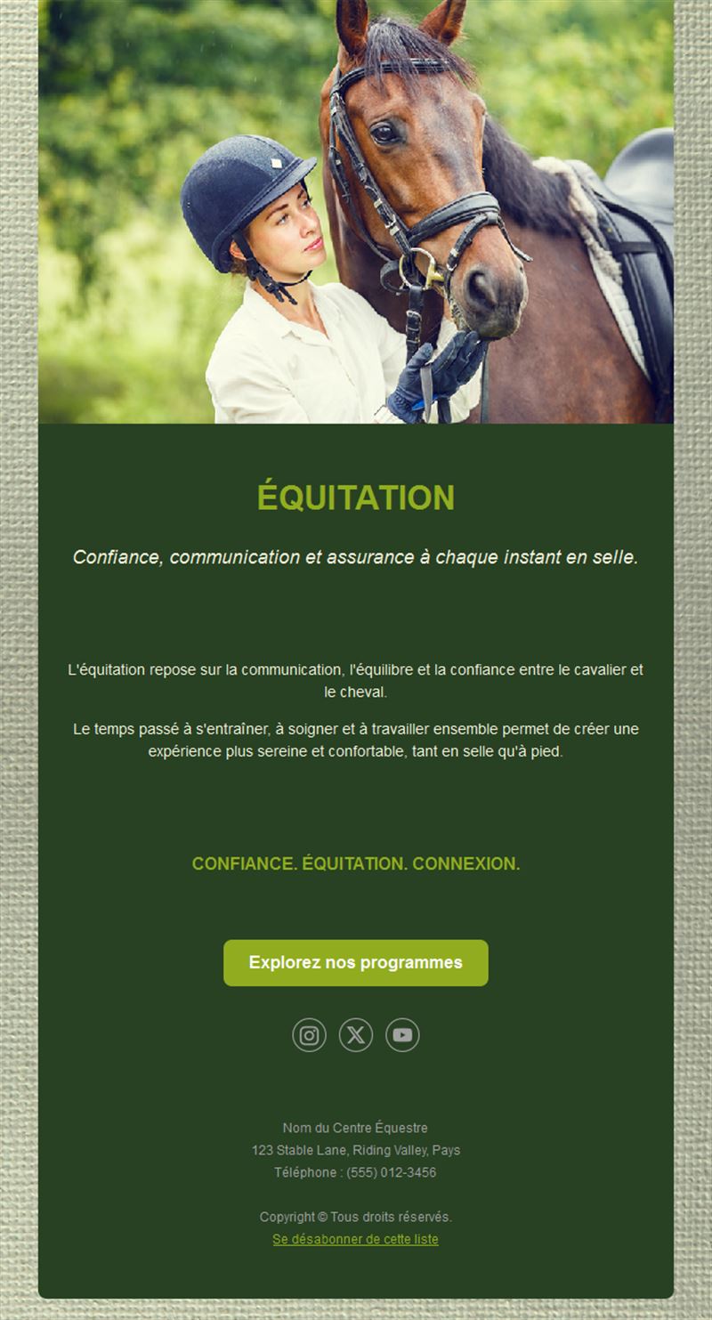 Email de programmes d'école d'équitation