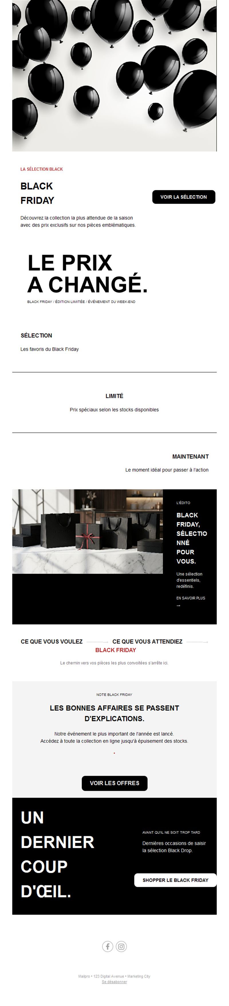 Email minimaliste noir et blanc Black Friday