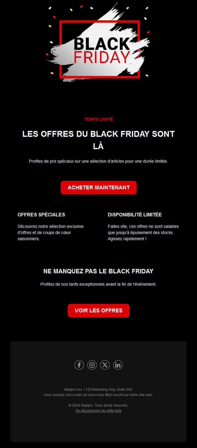 Email simple d'offres Black Friday