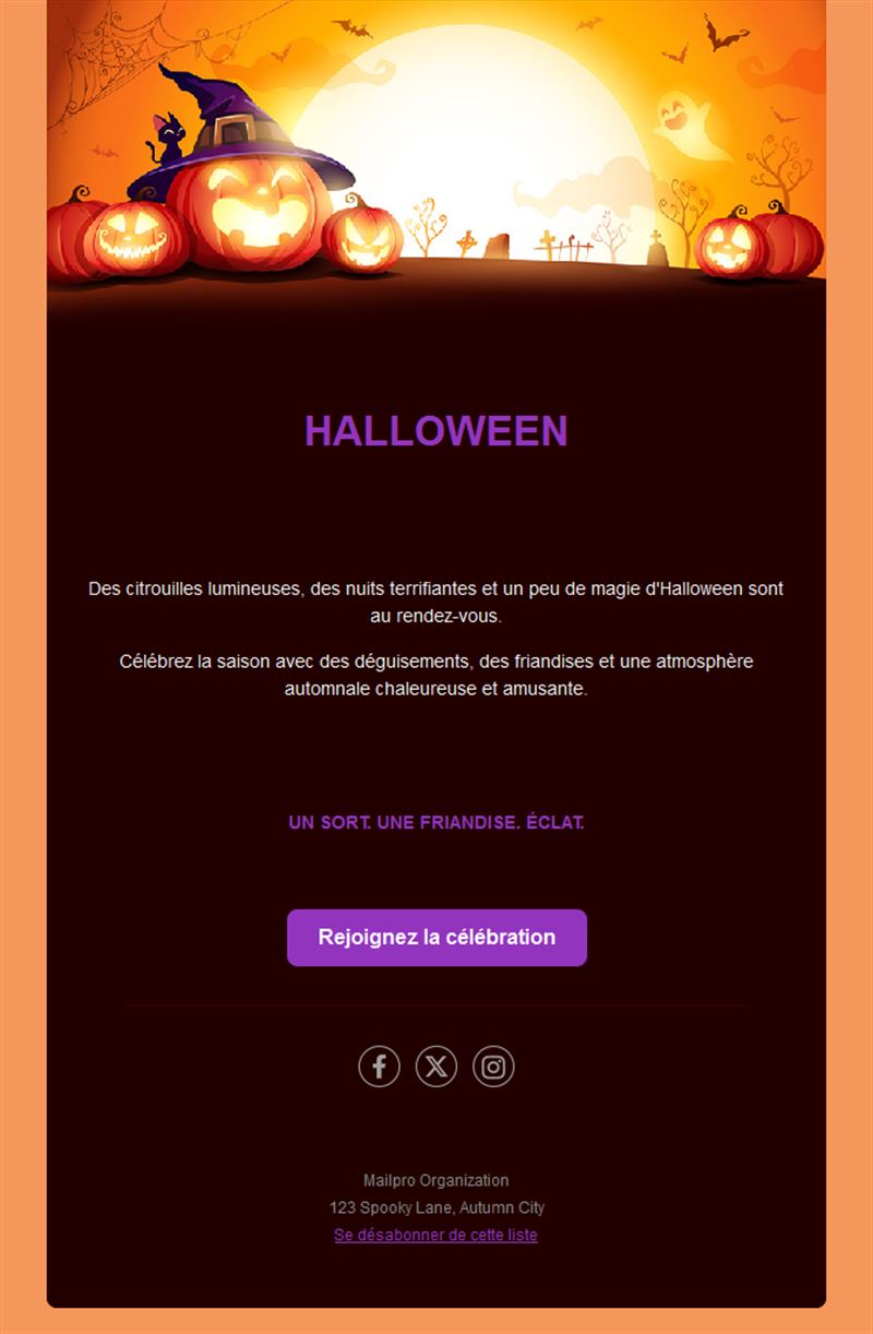 Modèle d'email Halloween citrouilles