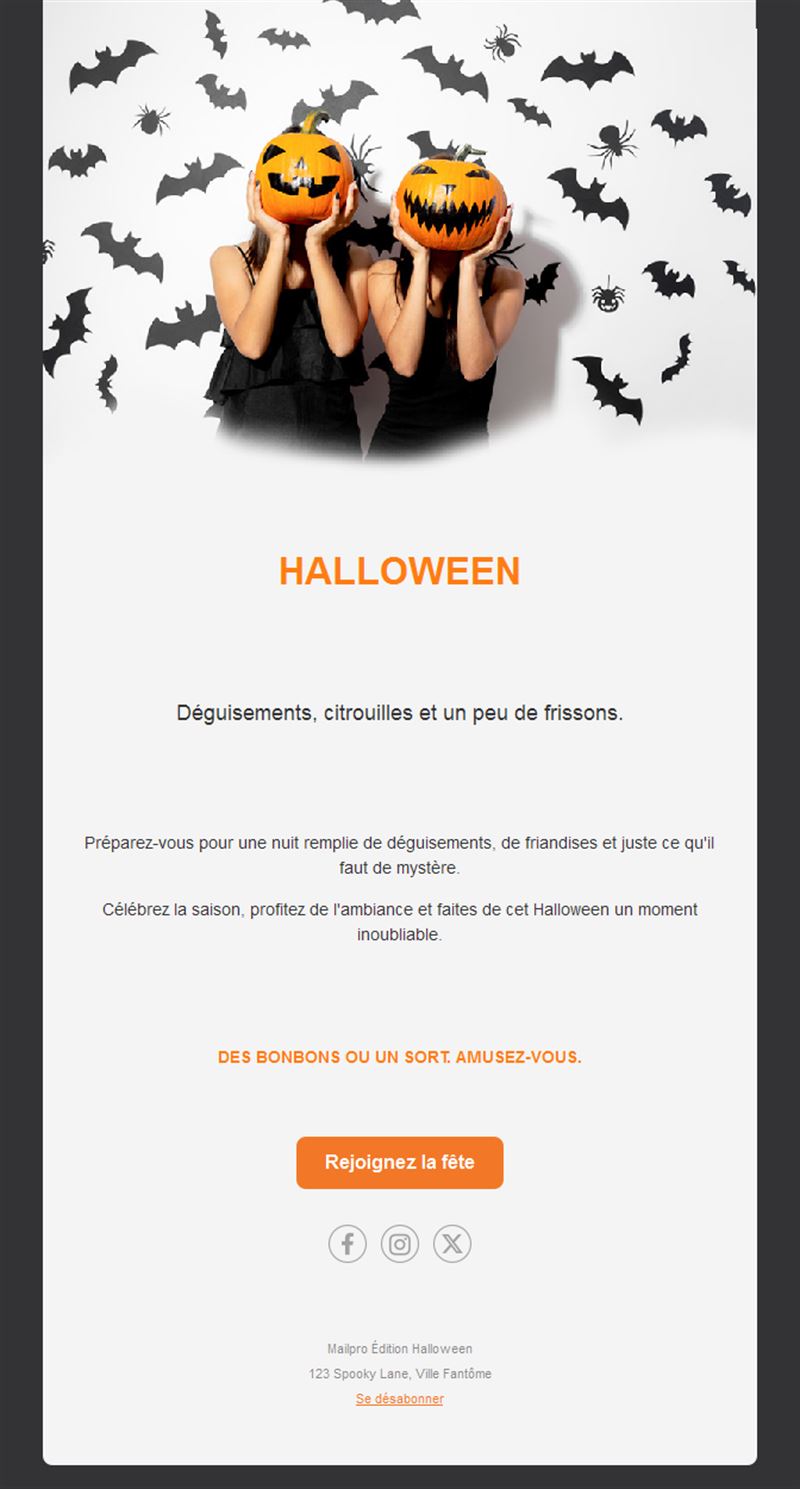 Modèle d'email soirée déguisée Halloween