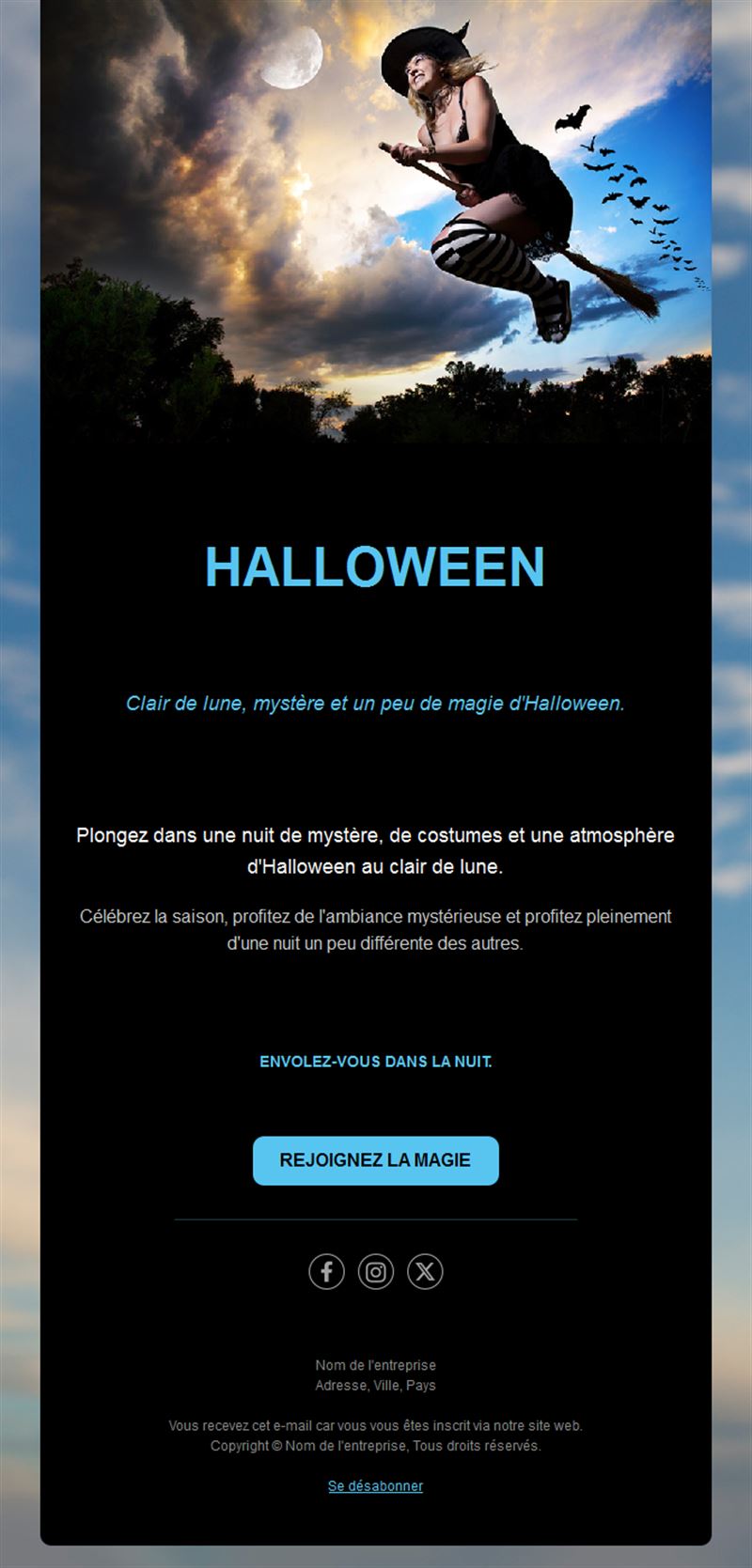 Modèle d'email Halloween sorcière