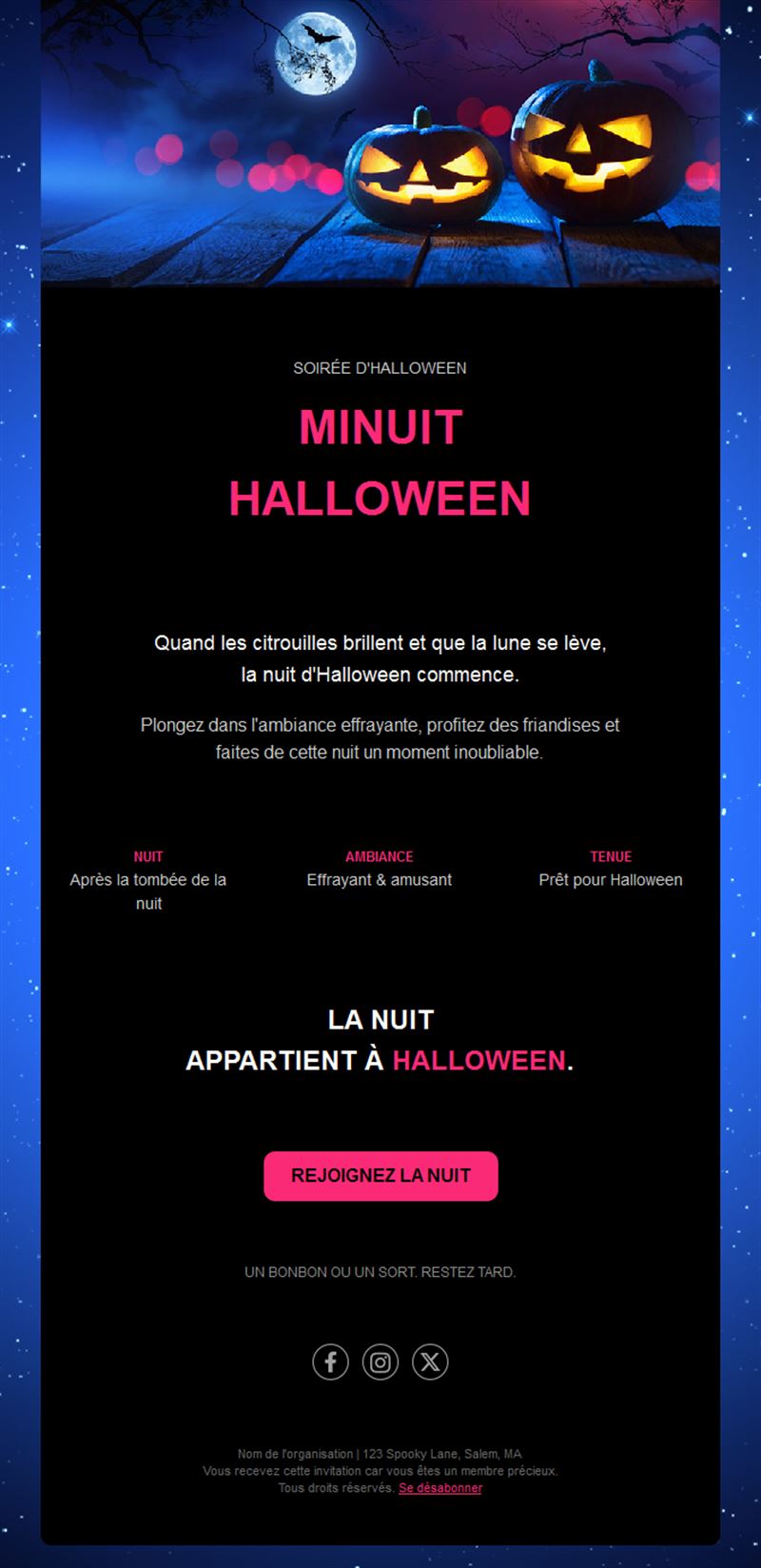 Modèle d'email soirée Halloween de minuit