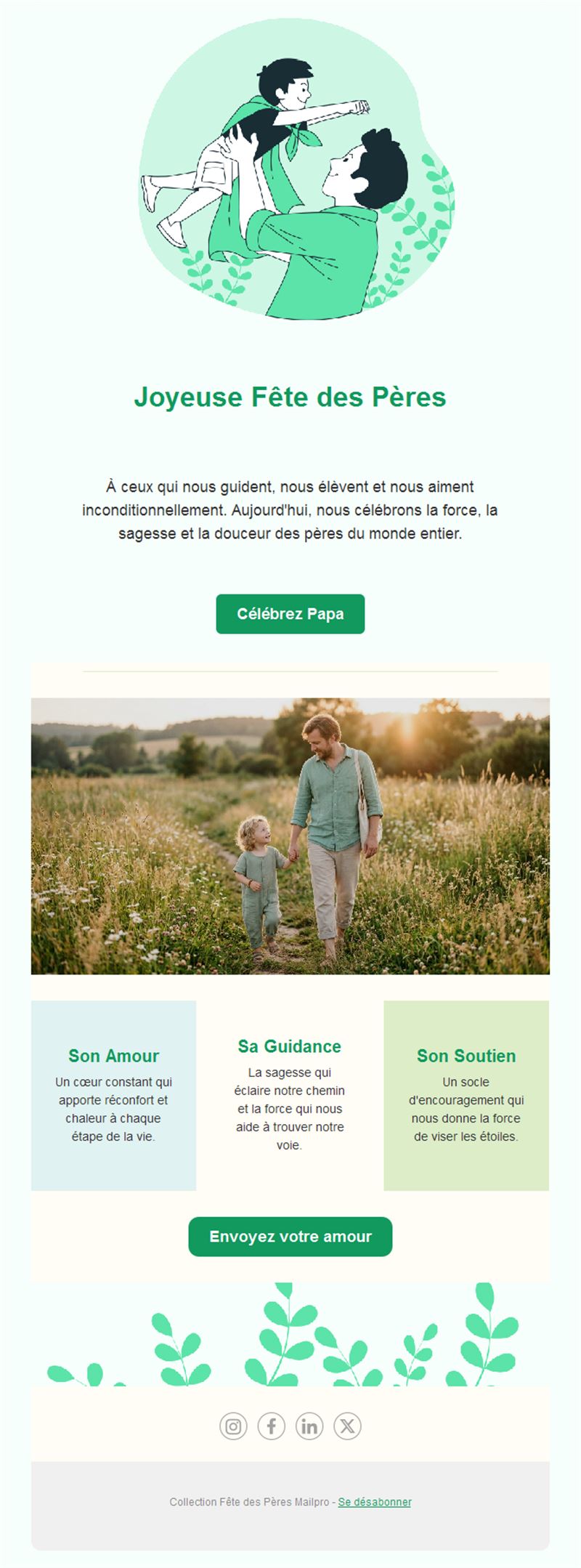 Email vert illustré pour la fête des pères