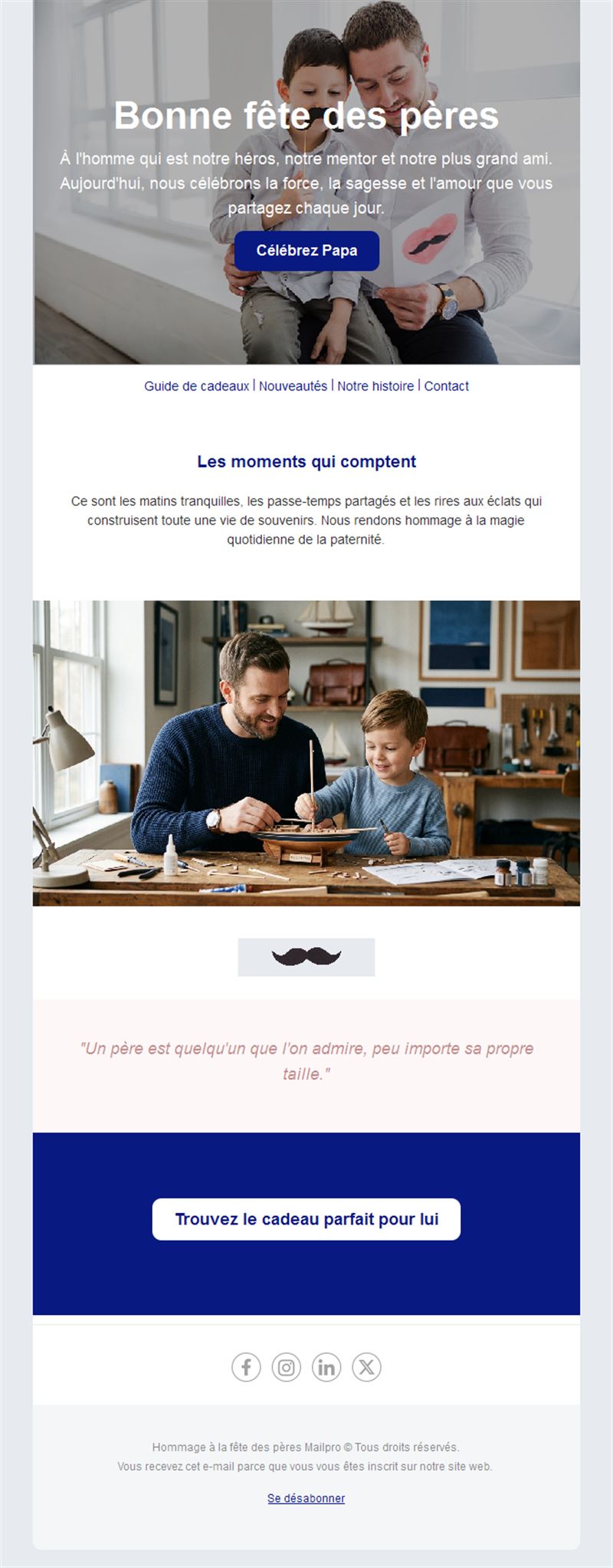 Email pour trouver le cadeau de la fête des pères
