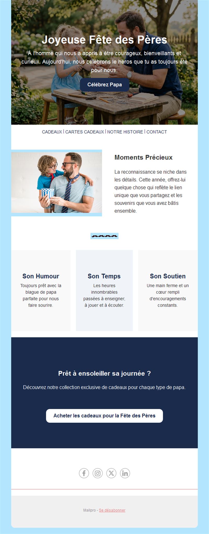 Email de fête des pères avec idées cadeaux